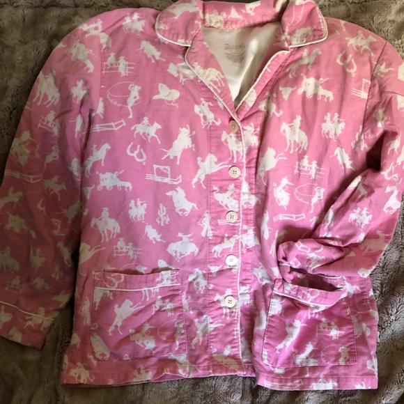 NICK&NORA PJS, VERY RARE, SZ M, HORSE/WESTERN, PINK/WHITE FLANNEL, EUC-NO FLAWS - Picture 2 of 16